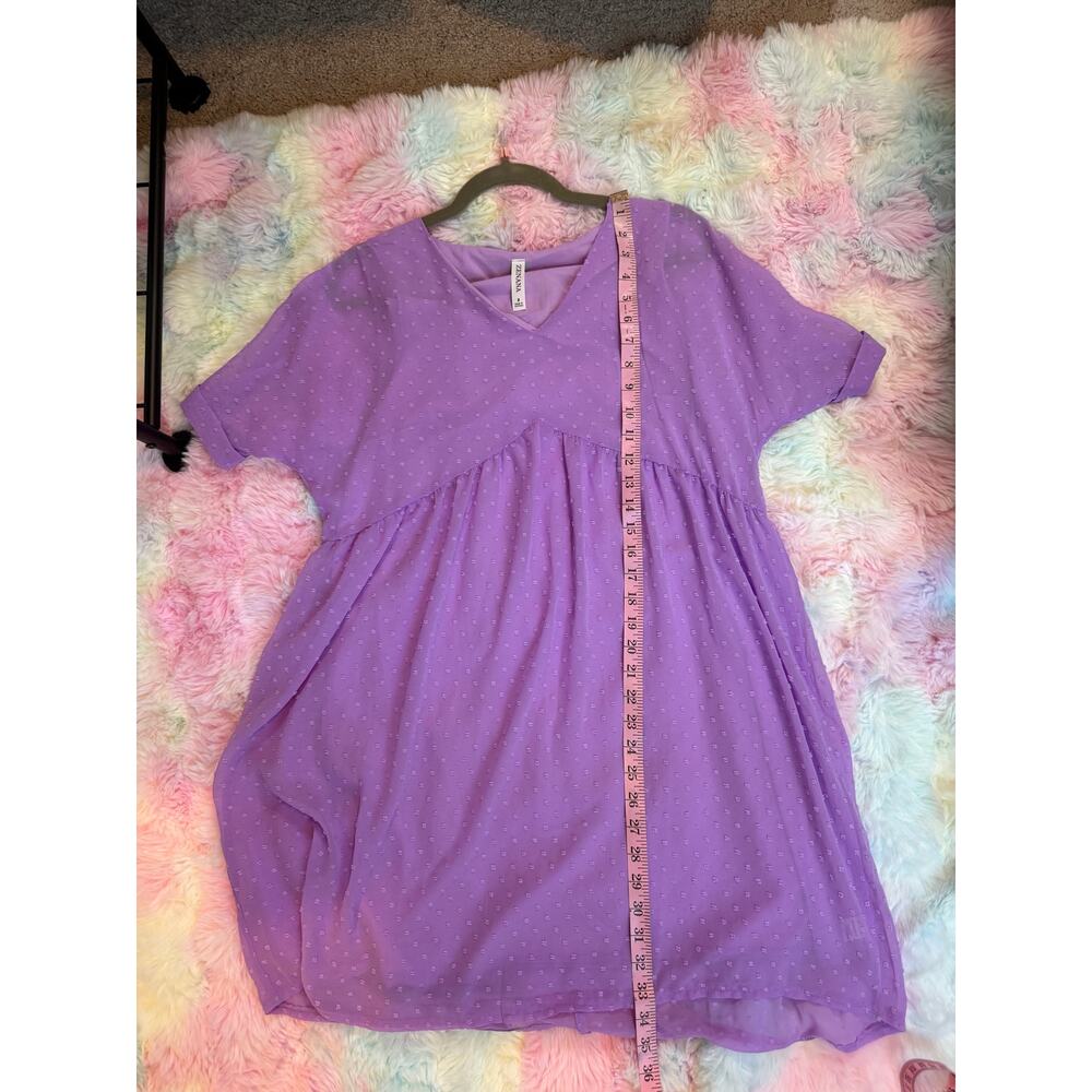 ❤️🔥Zenana Lavender Babydoll Dress Swiss Dot V-Neck Size S EUC - Picture 5 of 9